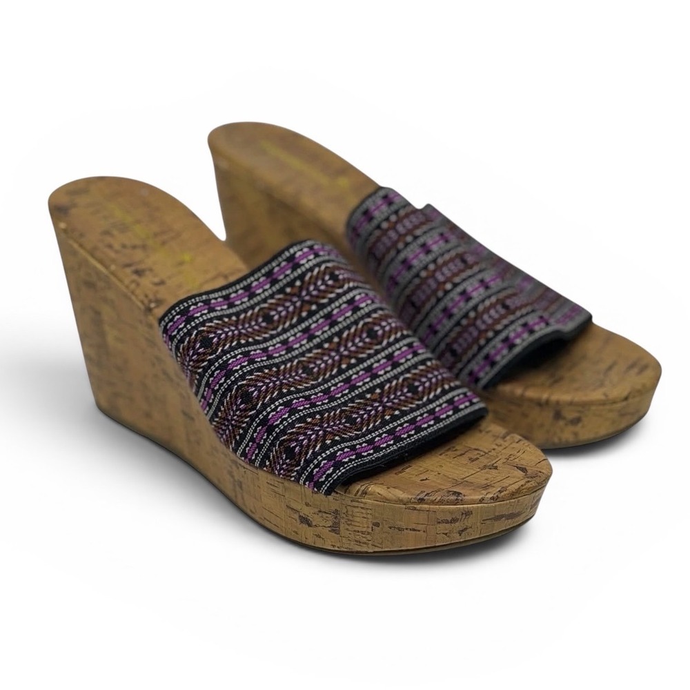 Montego Bay Club Wedge Sandals Woven Tribal Cork Platform Slides Womens SZ 8.5 - Picture 3 of 10